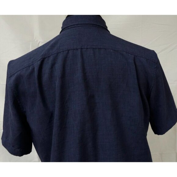 Orvis Classic Collection Mens Medium Dark Blue Short Sleeve Logo Button Up Shirt - Picture 9 of 12